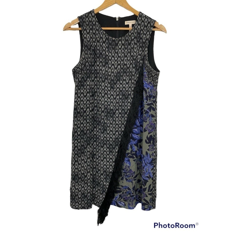 Rebecca Taylor Women’s Shift Dress Fringe Silk Mixed Prints Size 6